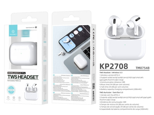 Techancy Tws Wireless Headset Pro White KP2708, Bluetooth 5.3,